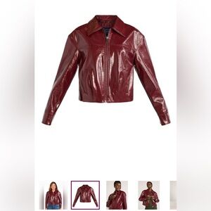Scoop Womens Crinkle Faux patent Leather cropped Jacket